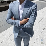 春夏新款韩国代购潮流休闲西装男士韩版修身透气薄西服套装男套西