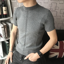针织线衣打底衫 修身 男士 半袖 中高领毛衣秋冬款 夏季冰丝纯色短袖