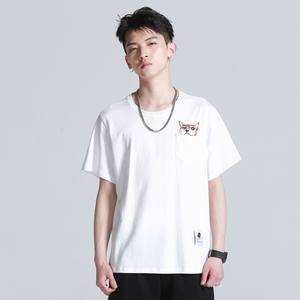 创意猫咪刺绣上衣潮流情侣短袖