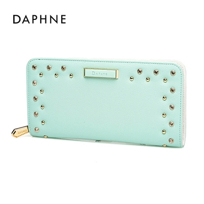 女包 Daphne/达芙妮 春款 马卡龙色PU铆钉拉链长款钱包1015182043