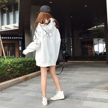 连帽加绒卫衣女宽松bf情侣上衣潮 韩范学生刺绣中长款 2017秋冬新款