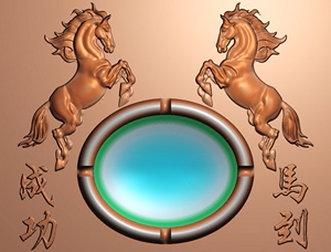 精雕图浮雕烟灰缸精雕图JDP烟灰缸雕刻图YHG-025马到功成烟灰缸