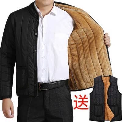 加绒加厚款棉服秋冬季男士外套棉衣中老年人爷爷爸爸中年男装棉袄