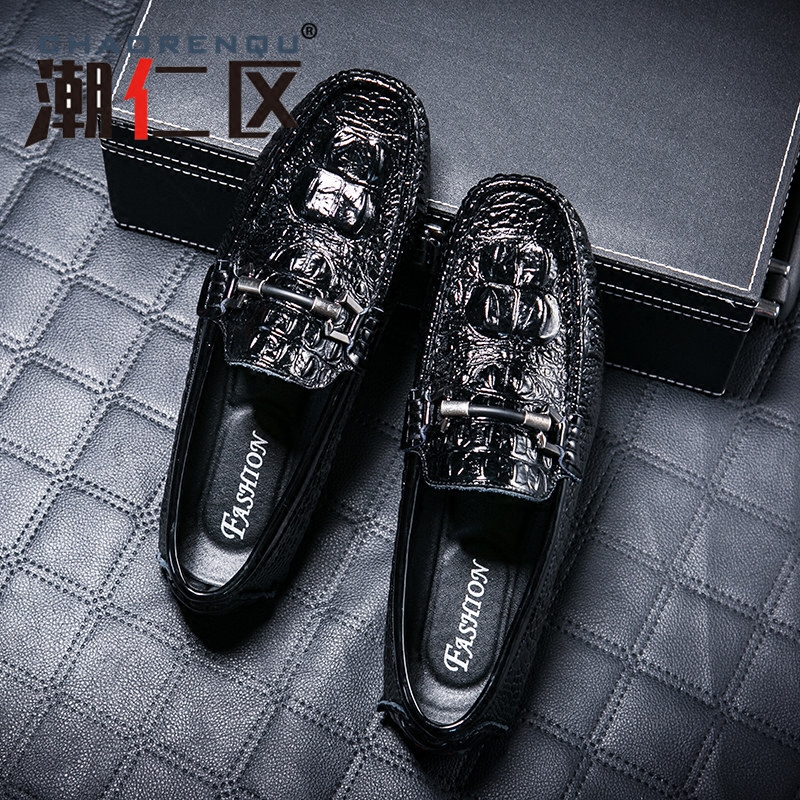 2018 New Men's Casual Shoes Genuine Leather Bean Shoes Men's Shoes Crocodile Small Leather Shoes Korean Version Versatile Driver Shoes