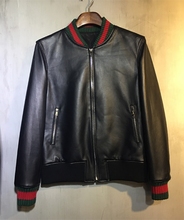 男士 棒球领真皮皮衣短款 皮夹克棒球服皮衣男绵羊皮休闲皮外套男潮