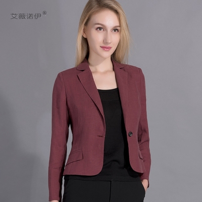 艾薇诺伊2018新款春装亚麻小西装女OL通勤显瘦长袖短款西服小外套