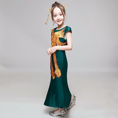 儿童礼服女新款鱼尾中大童生日舞台走秀演出服女童公主裙长款主持
