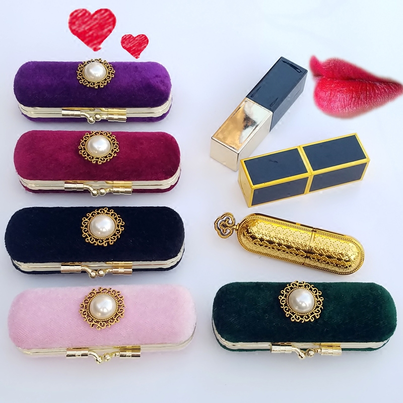 购3送1 复古精美丝绒口红盒子唇膏盒保护壳礼