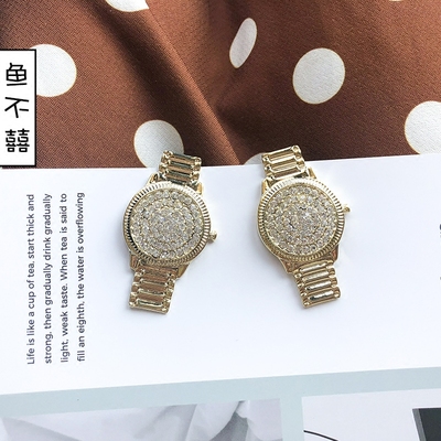 欧美夸张大牌ulzzang水钻blingbling手表型耳环潮人气质个性耳饰