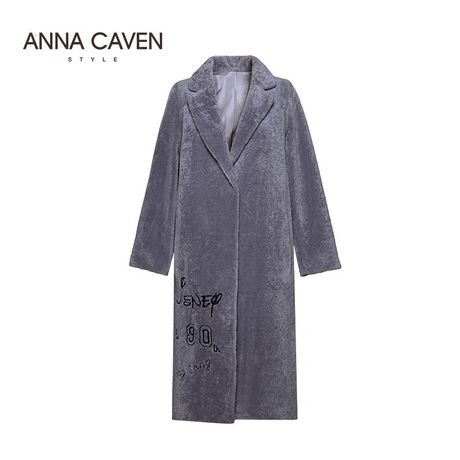 ANNA CAVEN2017秋季新款女装欧美时尚保暖刺绣翻领羊毛外套女商品大图
