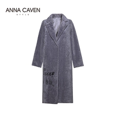 ANNA CAVEN2017秋季新款女装欧美时尚保暖刺绣翻领羊毛外套女图片