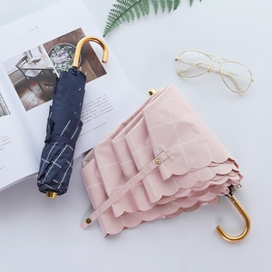 小清新格子雨伞超轻弯柄折叠伞