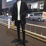 LES帅T林弯弯秋冬韩国款男生纯色呢子风衣外套中长款毛呢大衣男女