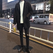男生纯色呢子风衣外套中长款 毛呢大衣男女 LES帅T林弯弯秋冬韩国款