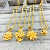 仿真黄金色锁骨链女花朵吊坠沙金欧币项链结婚镀金饰品不掉色 新款