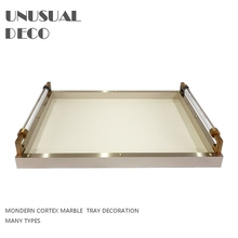 饰品 现代简约新中式欧式魔鬼鱼皮大理石托盘摆件样板房售楼处软装