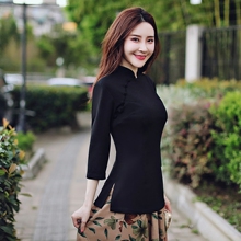 中国风女装春秋复古盘扣上衣女茶艺服装旗袍上衣女长袖改良唐装女图片