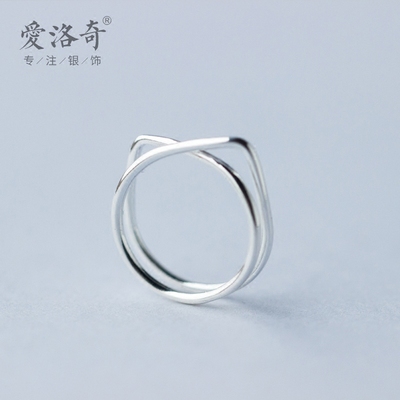 爱洛奇 925银戒指女个性双层线条猫咪戒指指环可爱小猫耳朵尾戒子