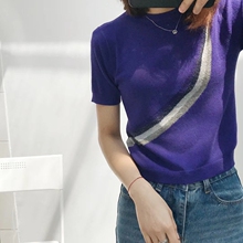 上衣 银丝曲线高雅短款 莫名很喜欢 针织短袖 西班牙牌 卖完无