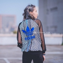 三叶草 雪纺拼接长袖 外套 千鸟格 专柜正品 女款 adidas AJ8582