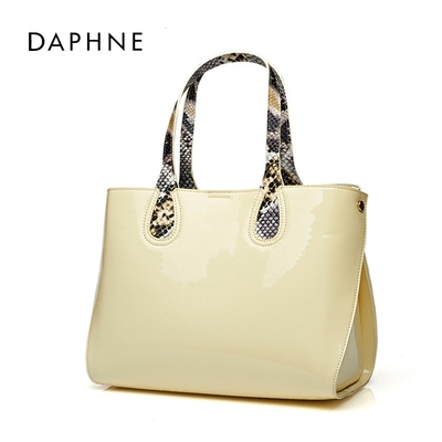 女包 Daphne/达芙妮 日韩漆皮亮面蛇纹大手提包1015383021