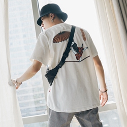 第四十九天夏季日系卡通印花短袖T恤男潮流圆领半袖青少年打底衫