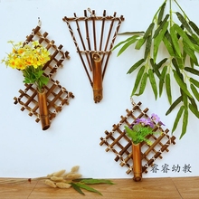 新款 饰品可插花吊饰 幼儿园竹筒挂饰竹编工艺走廊墙壁挂饰创意装