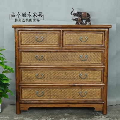 东南亚风格实木席面斗柜古今原木家具DCB010老榆木做旧卧室5斗柜