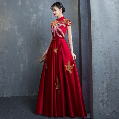 中式敬酒服新娘结婚复古中国风回门服宴会晚礼服女长款2018新款
