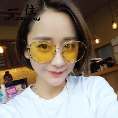 明星网红同款黄色太阳镜女潮文艺复古大框蛤蟆镜男墨镜粉反光眼镜