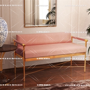 简约现代不锈钢布艺双人沙发别墅客厅咖啡厅会所设计师洽谈沙发椅