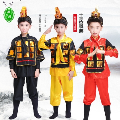 古代士兵儿童演出服装男女盔甲将军兵马俑古装花木兰戏曲表演兵服