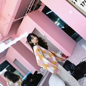 甜美百搭 圆领宽松套头毛衣 好看撞色菱格 ANLI 泡泡袖 STYLE