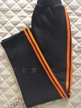 藏蓝色两条桔杠休闲运动裤 加绒加厚初高中小学生校服裤 冬季新款