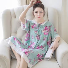 睡衣女 绵绸连衣裙人造棉短裙家居服薄款 碎花短袖 棉绸睡裙女夏韩版