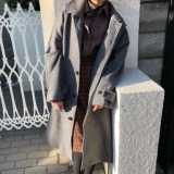 JM/入手不悔!小宽松落肩版 气质灰 格子中长款毛呢大衣外套 男女