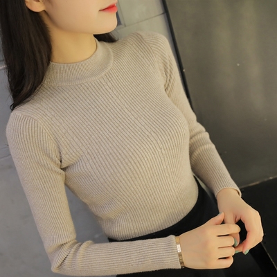 半高领毛衣女秋冬新款韩版套头针织衫短款修身长袖加厚保暖打底衫