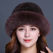 帽子女冬季獭兔毛编织狐狸毛盆帽礼帽冬天保暖时尚皮草帽子韩版