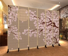 日式屏风和风樱花仿木纹格子时尚 客厅餐烤料理店折叠美容隔断布艺