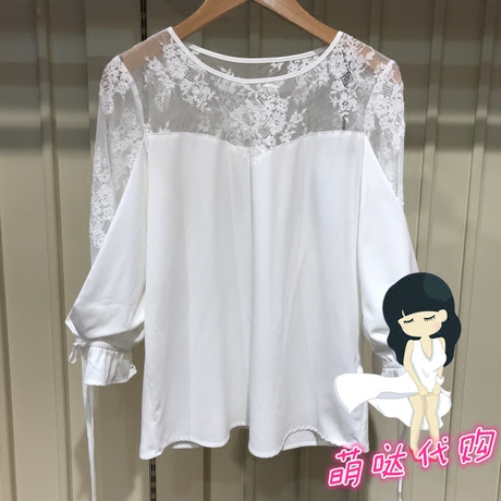 国内正品代购拉夏贝尔2018夏装新款网纱上衣韩版蕾丝衫10015782商品大图