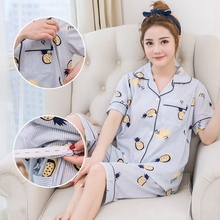 大码 纯棉孕妇睡衣女夏季产后哺乳期可喂奶家居套装 月子服夏天薄款