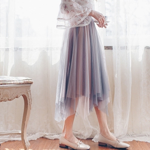 渐变色网纱半身裙百搭中长款a字裙