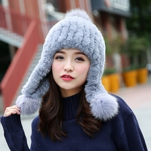 獭兔毛皮草帽子女秋冬季加厚保暖护耳帽冬天韩版百搭狐狸毛球球帽
