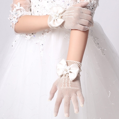 儿童婚纱花童礼服手套女童公主裙网眼弹力手套新娘结婚手套