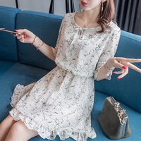 2018新款春秋森女系中袖碎花雪纺连衣裙女中长款韩版打底裙小清新