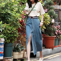 牛仔半身裙中长款女高腰开叉长裙a字包臀裙子春夏季2018新款韩版