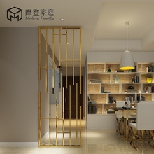 摩登家庭简约现代金属玄关屏风隔断餐厅客厅装饰不锈钢新中式整装