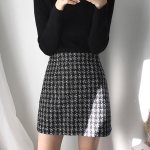 秋冬毛呢格子半身裙