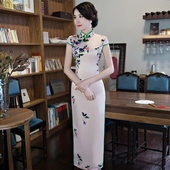 夏优雅修身 显瘦淑女旗袍演出服 大码 日常改良真丝旗袍长款 2017新款