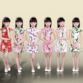 短袖 碎花连衣裙中大童纯棉中式儿童旗袍演出服 女童旗袍夏2018童装